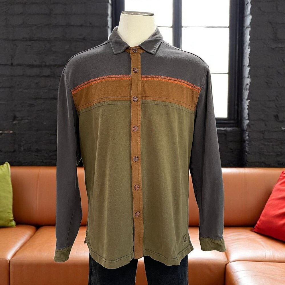 Territory Ahead Colorblock Button Shirt XL Long Sleeve Cotton‎ Earth Tone Retro